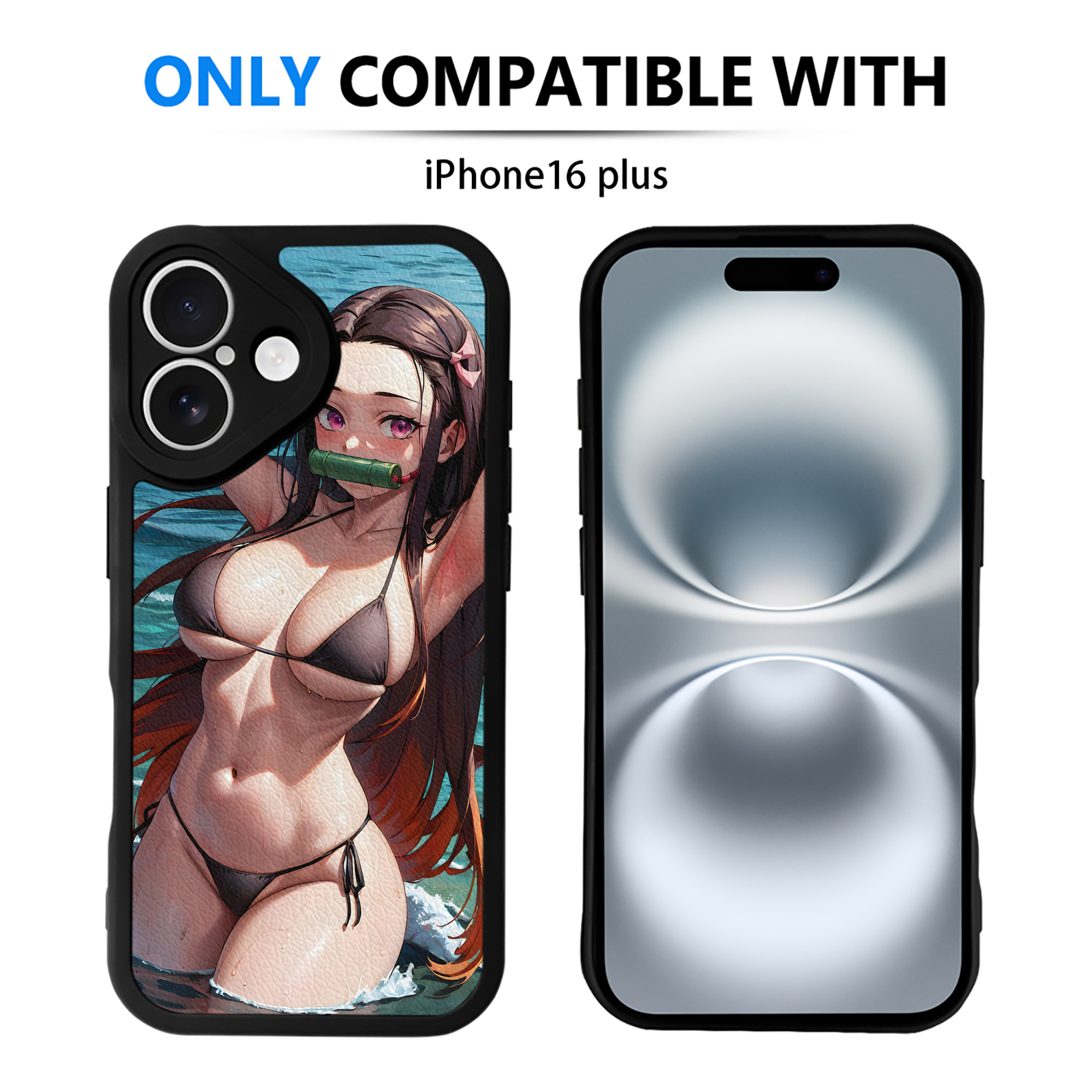 （画像用） 鬼滅の刃（きめつのやいば）竈門 禰󠄀豆子／かまど ねずこ Kamado Nezuko 【iPhone 16シリーズ対応】シリコンスマホケース（レザー調） 材質：シリコン